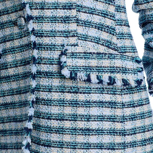 NWT Cinq a Sept Matilda Tweed Fringe Trim Blazer Jacket - Navy Multi - Picture 4 of 5